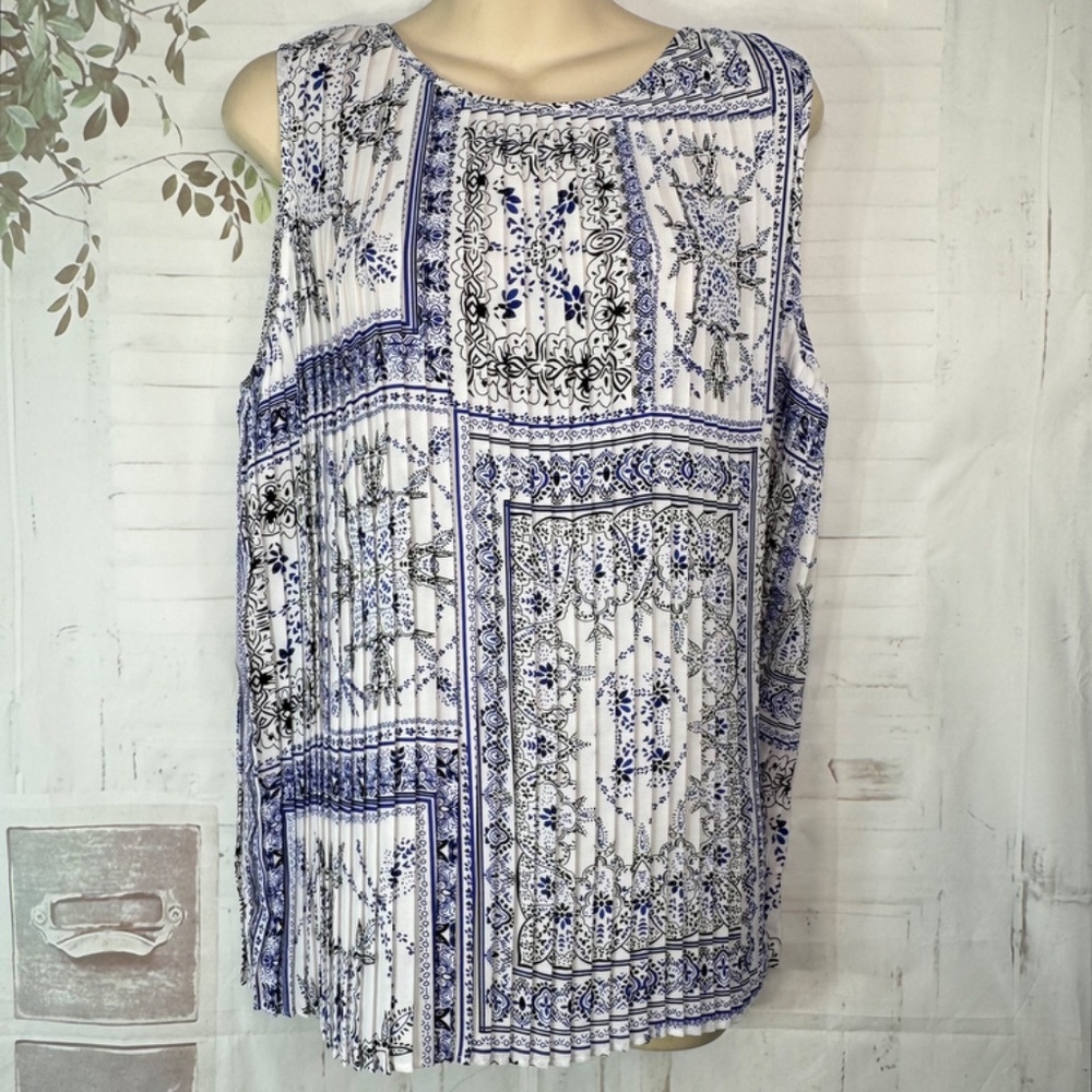 Adrienne Vittadini Womens Accordian White Mandala Sleeveless Career Tank Top XL